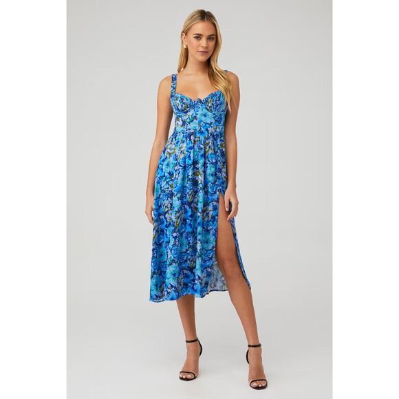 astor midi dress for love and lemons For Love & Lemons Astor Blue Midi Dress